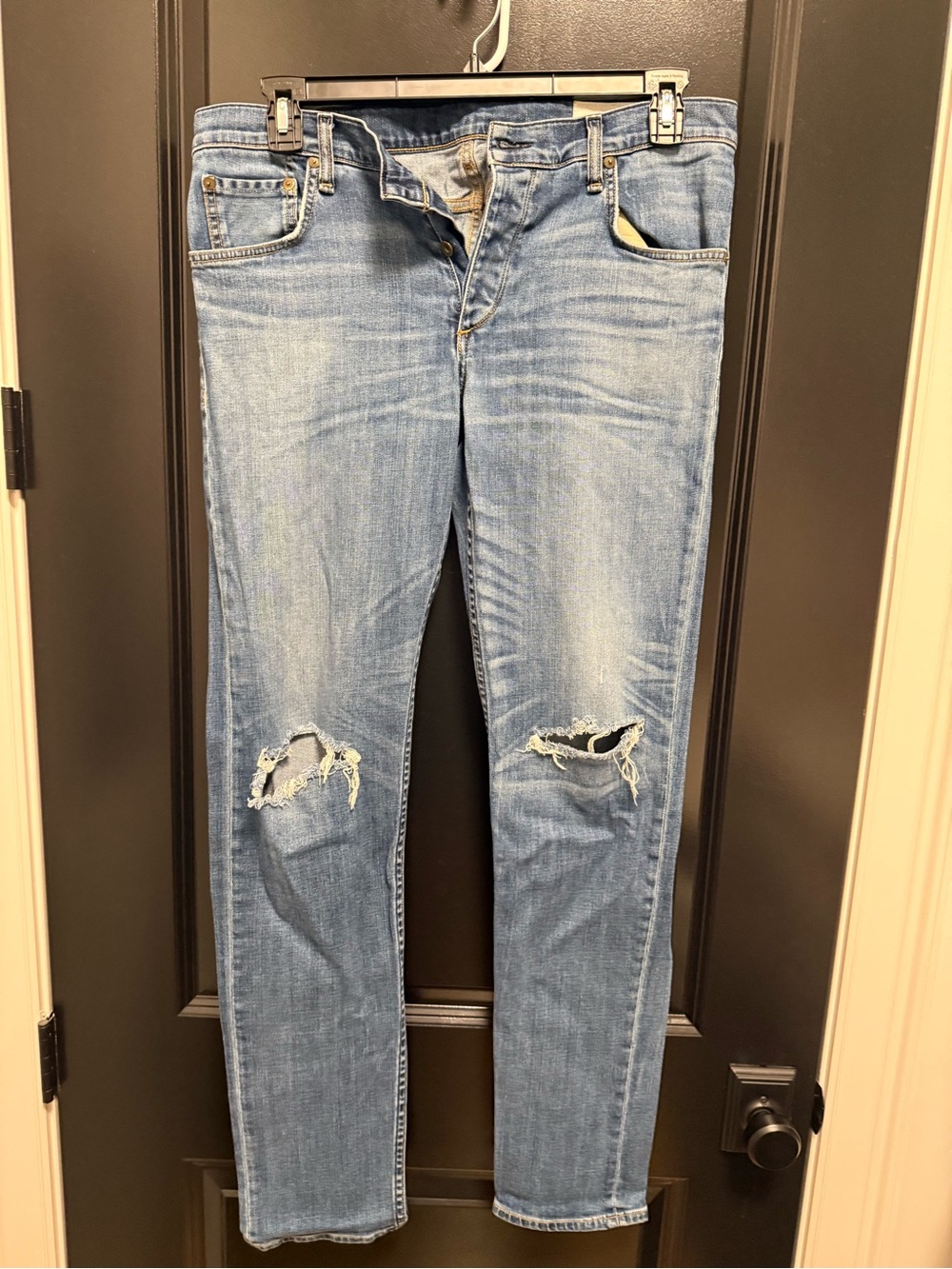 rag & bone faded light blue distressed slim jeans
